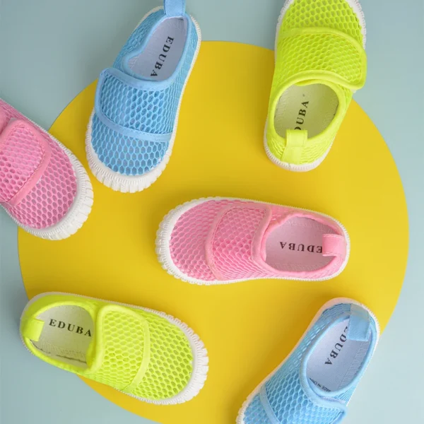 Spring Kids Outdoor Colored Breathable Flat Mesh Sneakers Toddlers Light Weight Walking Anti-slip Shoes EY8236 EY8237