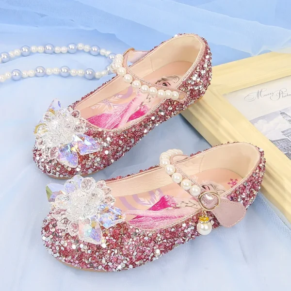 Disney Girl's Shoes Frozen Elsa Princess Soft Sole Shoes Summer Children's Crystal Pearly Shiny Girls Pink Blue Shoes - Image 2