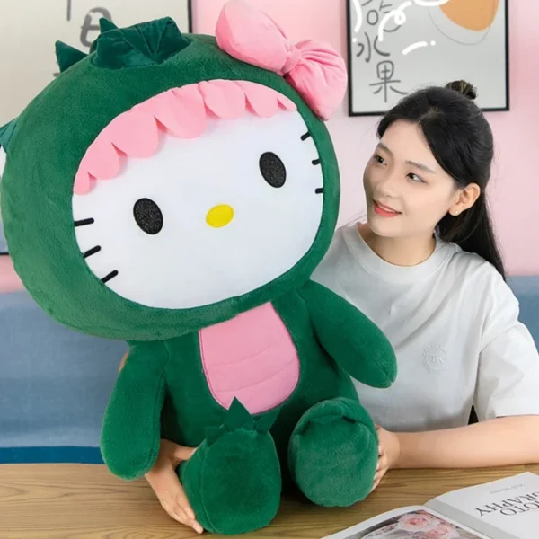 35/50/65cm Sanrio Kawaii Hello Kitty Dinosaur Plush Toy Cartoon Doll Room Decoration Sleeping Throw Pillow Kids Birthday Gift - Image 6