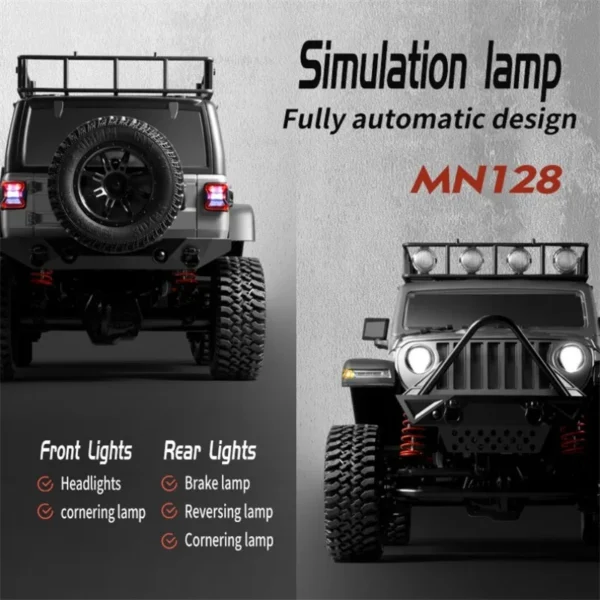 RC Crawler 4x4 Car MN128 2.4G Climbing Buggy Professional with LED Light Full Scale Remote Control Cars Toys for Boys Gift - Image 5