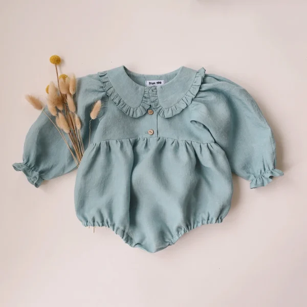 Toddler Girl Vintage Long Sleeve Clothes Baby Girl Linen Cotton Romper Jumpsuit Infant Solid Clothing - Image 5