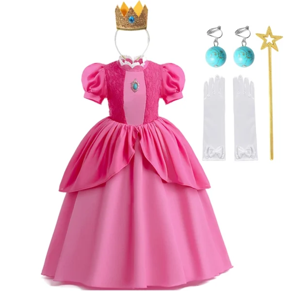 Peach Princess Cosplay Dress Girl Movie Role Playing Costume Birthday Party Stage Performace Outfits Kids Carnival Fancy Clothes - Image 6