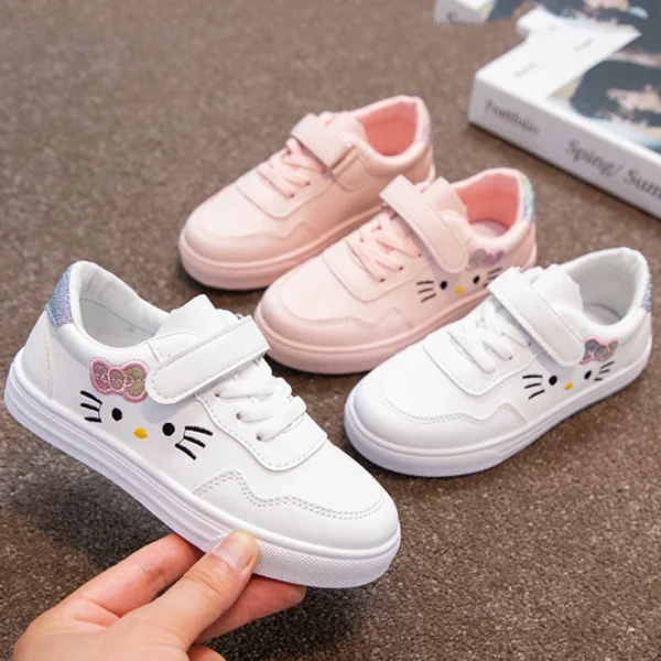 Children's Sneakers Girls Sport Shoes Student Shoes Cute Kitty Baby Girls Outdoor Footwear Anti-slip Kids Casual Shoes