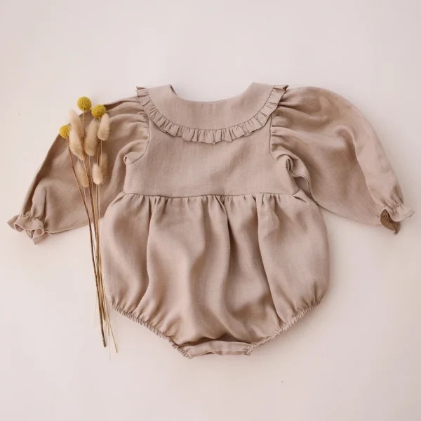 Toddler Girl Vintage Long Sleeve Clothes Baby Girl Linen Cotton Romper Jumpsuit Infant Solid Clothing - Image 2