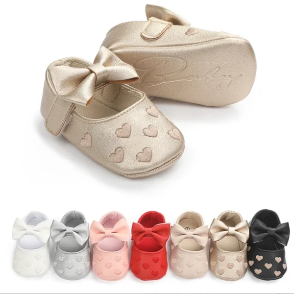 PU Leather Bowknot Baby Girls Shoes Cute Moccasins Heart Soft Sole Flat Shoes First Walkers Toddler Princess Footwear Crib Shoes - Image 3