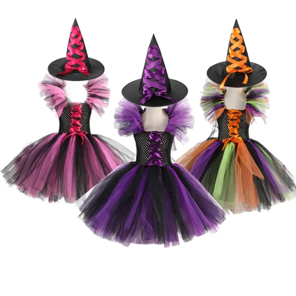 Purple Witch Costume Girls Disguise Halloween Cosplay Purim Carnival Party Christmas Toddler Kids Princess Dress Prom Gown Dress - Image 2