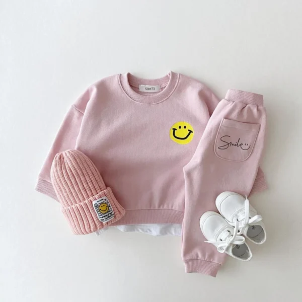 Korea Baby Boy Clothes Set Toddler Kids Clothes Cute Smiley Print Mock 2pcs Sweatshirt + Jogger Pant Baby Girl Tracksuit Outfits - Image 4