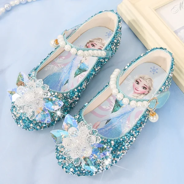 Disney Girl's Shoes Frozen Elsa Princess Soft Sole Shoes Summer Children's Crystal Pearly Shiny Girls Pink Blue Shoes - Image 5