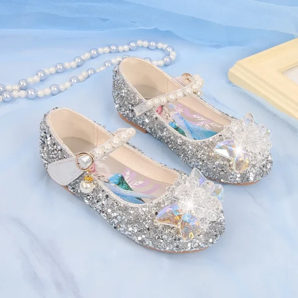 Disney Girl's Shoes Frozen Elsa Princess Soft Sole Shoes Summer Children's Crystal Pearly Shiny Girls Pink Blue Shoes - Image 3