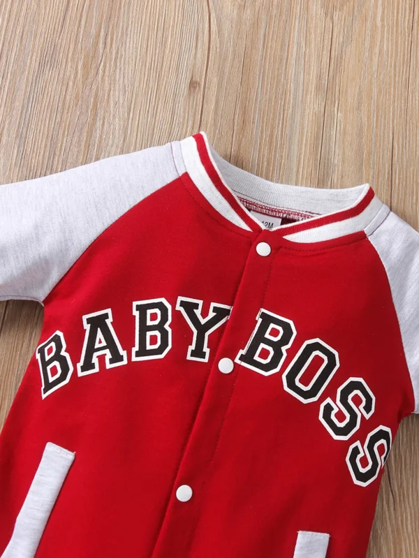 Fashionable letter printed long sleeved round neck cute and personalized baby boy jumpsuit - Image 3