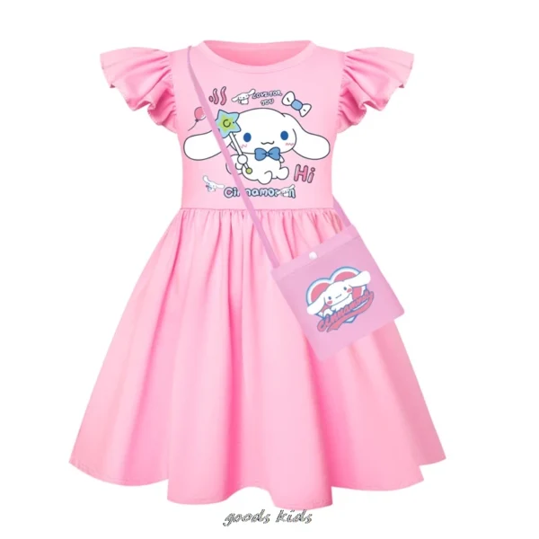 Hot Cinnamoroll Girl Dress Children Kawaii Print Dresses +Bag Princess Cartoons Casual Clothes Girls Flying Sleeve Kid Baby Gift - Image 5