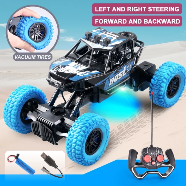 Remote control car with colorful flashing lights, rubber wheels, off-road toy car suitable for Christmas children's gifts - Image 2