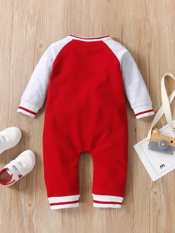 Fashionable letter printed long sleeved round neck cute and personalized baby boy jumpsuit - Image 2