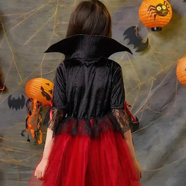 Girl Vampire Halloween Dress For Kid Ghost Bride Gothic Cosplay Vampire Costume Count Vampiran Carnival Outfit Black Red Clothes - Image 5