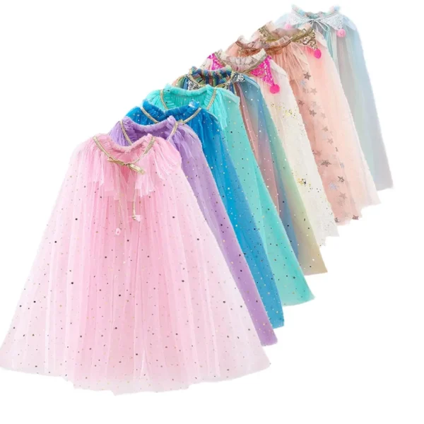 Girl Costume Children Elegant Dress Cape Kids Christmas Halloween Party Supply Girl Tulle Cloak Elsa Rapunzel Cosplay Accessory