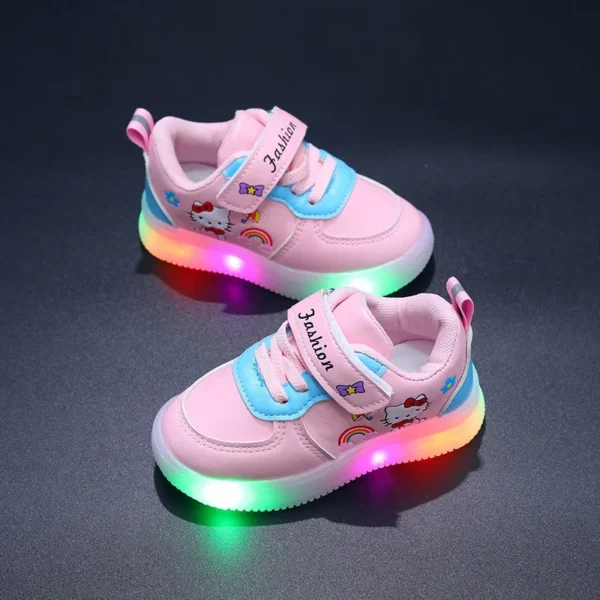 Sanrio LED Kids Shoes for Girls Cute Cartoon Hello Kitty Shoes Summer Girl Kawaii Shoes Soft Bottom Sneakers Casual Shoes - Image 4