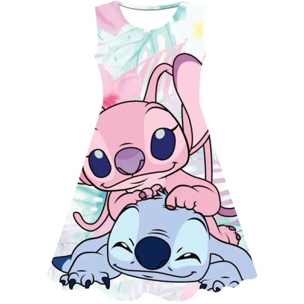 2024 Girls Stitch Dresses Princess Children's Clothing Cartoon Stitch Print Summer Fashion Baby Stitch Dress 3-14Y