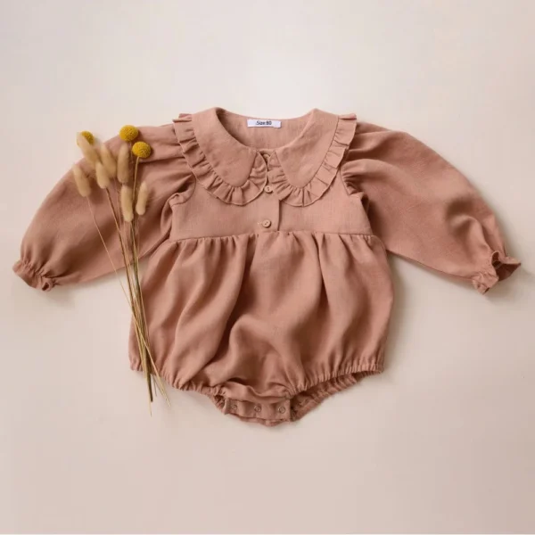 Toddler Girl Vintage Long Sleeve Clothes Baby Girl Linen Cotton Romper Jumpsuit Infant Solid Clothing - Image 4