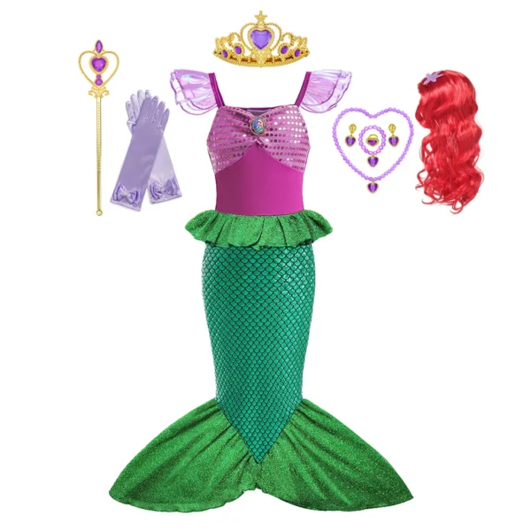 Disney Princess Mermaid Ariel Costume For Girls Kids Cosplay Children Carnival Birthday Party Prom Clothes Summer Dress Vestido