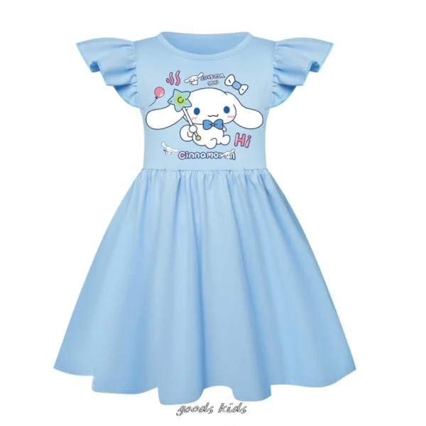 Hot Cinnamoroll Girl Dress Children Kawaii Print Dresses +Bag Princess Cartoons Casual Clothes Girls Flying Sleeve Kid Baby Gift