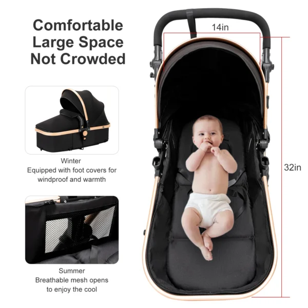 High quality newborn Lightweight Baby Stroller Folding Cart Comfort Baby Stroller 3 in 1 Child Safety Seat With ISOfix - Image 3