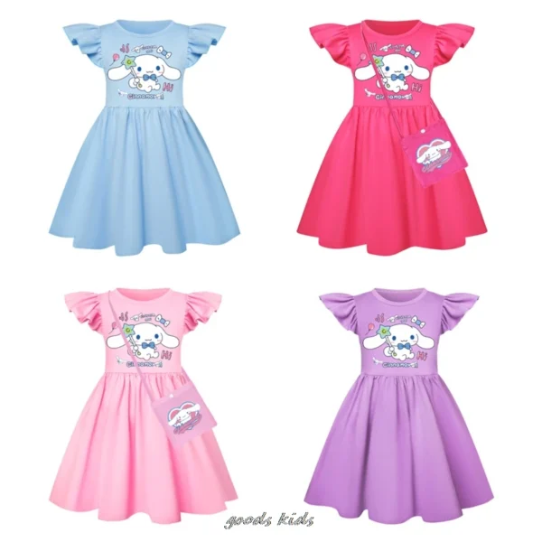 Hot Cinnamoroll Girl Dress Children Kawaii Print Dresses +Bag Princess Cartoons Casual Clothes Girls Flying Sleeve Kid Baby Gift - Image 2