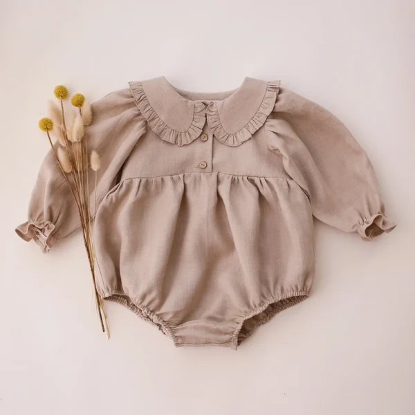 Toddler Girl Vintage Long Sleeve Clothes Baby Girl Linen Cotton Romper Jumpsuit Infant Solid Clothing