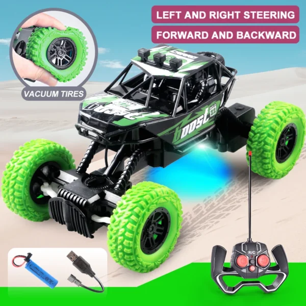 Remote control car with colorful flashing lights, rubber wheels, off-road toy car suitable for Christmas children's gifts - Image 3