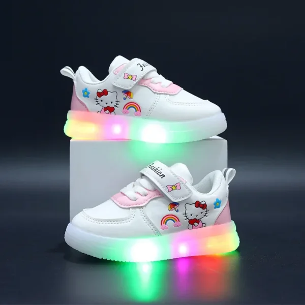 Sanrio LED Kids Shoes for Girls Cute Cartoon Hello Kitty Shoes Summer Girl Kawaii Shoes Soft Bottom Sneakers Casual Shoes - Image 3