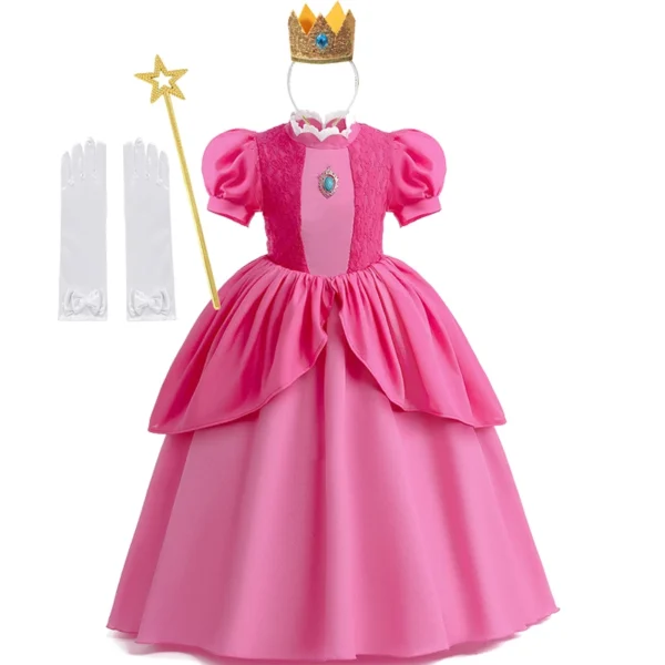 Peach Princess Cosplay Dress Girl Movie Role Playing Costume Birthday Party Stage Performace Outfits Kids Carnival Fancy Clothes - Image 5