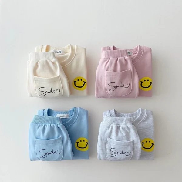 Korea Baby Boy Clothes Set Toddler Kids Clothes Cute Smiley Print Mock 2pcs Sweatshirt + Jogger Pant Baby Girl Tracksuit Outfits - Image 5