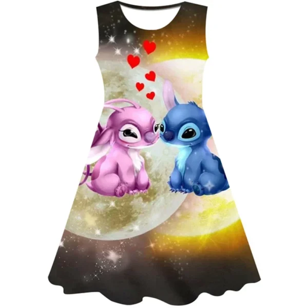 2024 Girls Stitch Dresses Princess Children's Clothing Cartoon Stitch Print Summer Fashion Baby Stitch Dress 3-14Y - Image 2