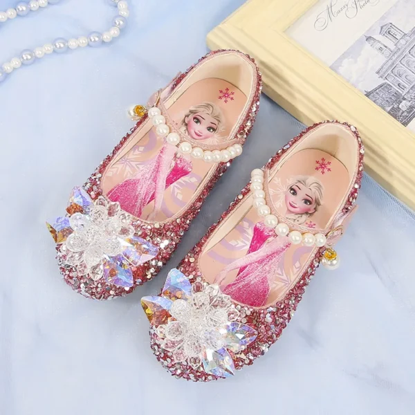 Disney Girl's Shoes Frozen Elsa Princess Soft Sole Shoes Summer Children's Crystal Pearly Shiny Girls Pink Blue Shoes - Image 4