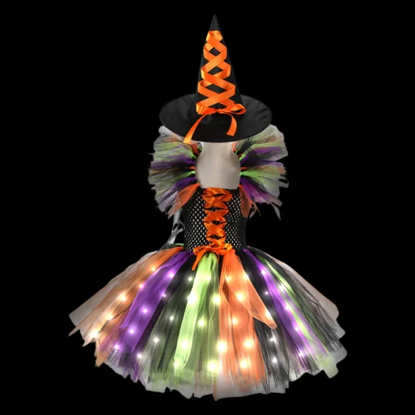 Halloween Cosplay Witch LED Luminous Costume for Baby Girl Children Carnival Party Gown Kids Witch Lights Up Dress Clothing Set - Image 3