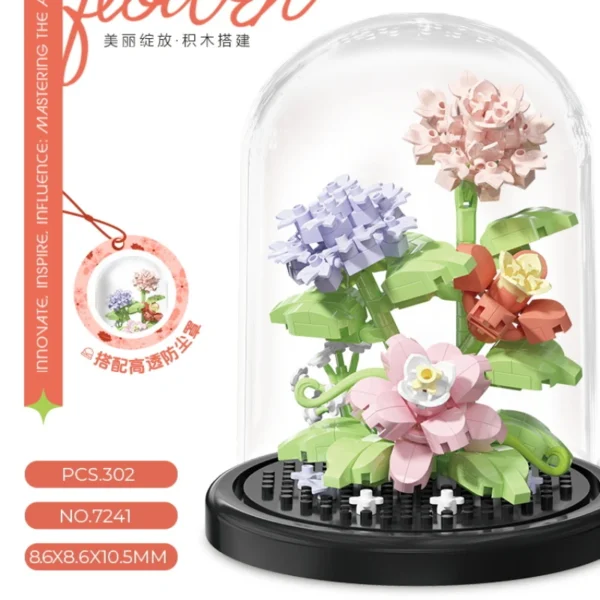 Flower Bouquet Bonsai Building Blocks Artificial Plastic Plant Dust Cover Micro Model Home Decoration Toy For Kid Birthday Gift - Image 6