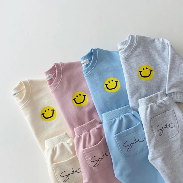 Korea Baby Boy Clothes Set Toddler Kids Clothes Cute Smiley Print Mock 2pcs Sweatshirt + Jogger Pant Baby Girl Tracksuit Outfits - Image 6