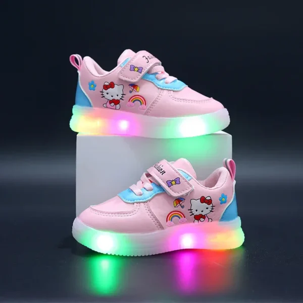 Sanrio LED Kids Shoes for Girls Cute Cartoon Hello Kitty Shoes Summer Girl Kawaii Shoes Soft Bottom Sneakers Casual Shoes - Image 2