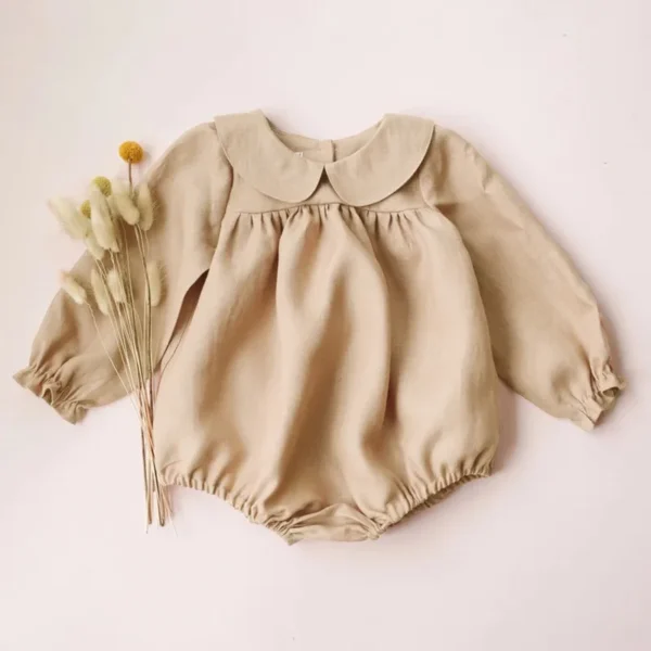 Toddler Girl Vintage Long Sleeve Clothes Baby Girl Linen Cotton Romper Jumpsuit Infant Solid Clothing - Image 3