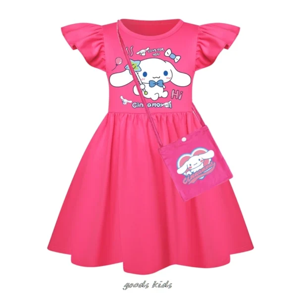 Hot Cinnamoroll Girl Dress Children Kawaii Print Dresses +Bag Princess Cartoons Casual Clothes Girls Flying Sleeve Kid Baby Gift - Image 4