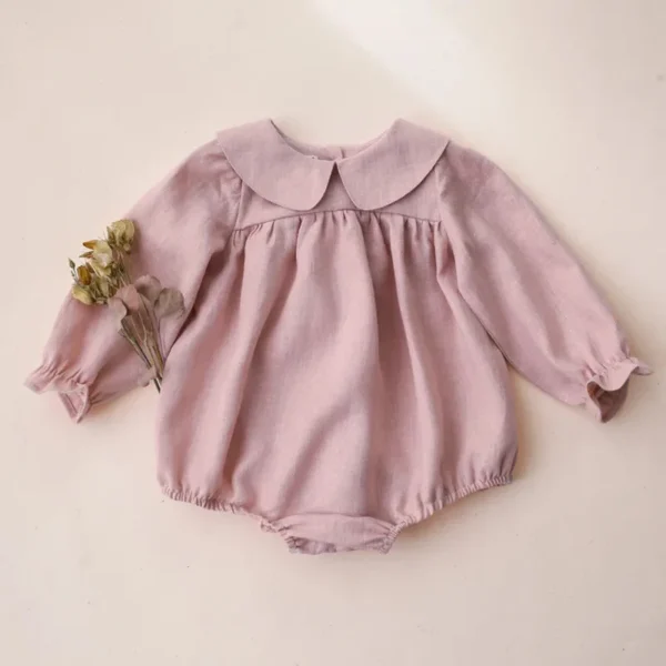 Toddler Girl Vintage Long Sleeve Clothes Baby Girl Linen Cotton Romper Jumpsuit Infant Solid Clothing - Image 6