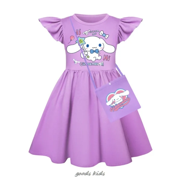 Hot Cinnamoroll Girl Dress Children Kawaii Print Dresses +Bag Princess Cartoons Casual Clothes Girls Flying Sleeve Kid Baby Gift - Image 3