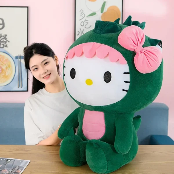 35/50/65cm Sanrio Kawaii Hello Kitty Dinosaur Plush Toy Cartoon Doll Room Decoration Sleeping Throw Pillow Kids Birthday Gift - Image 4