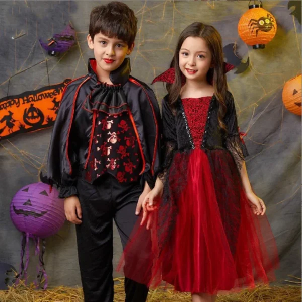 Girl Vampire Halloween Dress For Kid Ghost Bride Gothic Cosplay Vampire Costume Count Vampiran Carnival Outfit Black Red Clothes - Image 6