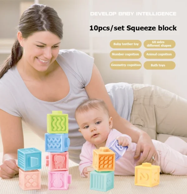 Baby blocks touch toys soft cubes for children montessori bebe kids Toy Building Blocks 3D Massage Rubber Vinyl bath Squeeze Toy - Image 2