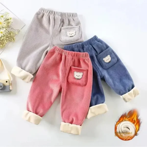 Kids Warm Pants Autumn Winter Girls Thicken Trousers Baby Boys Cute Bear Print Children Casual Harem Pants - Image 3