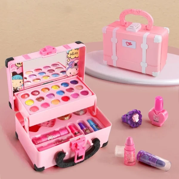 Children Makeup Cosmetics Pretend Playing Box Princess Make Up Girl Toy Play Set Lipstick Eye Shadow Safety Nontoxic Kit Toy Kid - Image 4