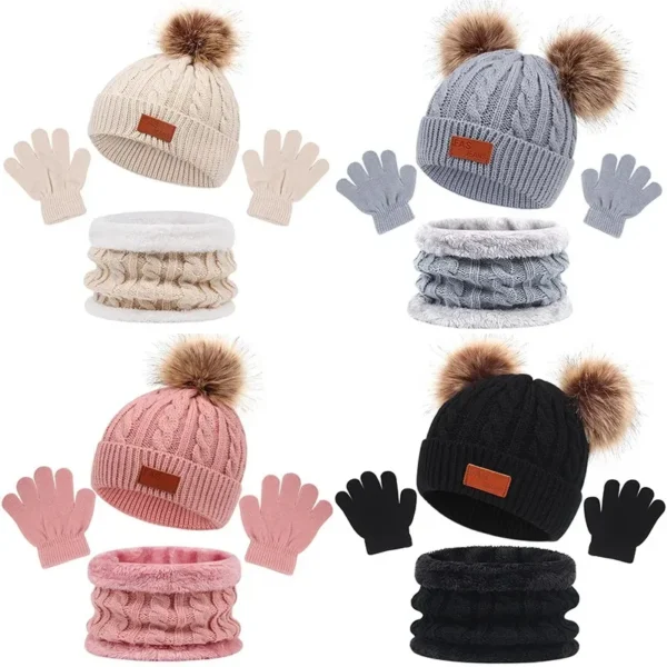 Baby Winter Hat Scarf Gloves Set Knitted Fur Ball Kids Beanie Baby Cap for Girls Boys Accessories Infant Bonnet Toddler Hat 1-5Y - Image 2