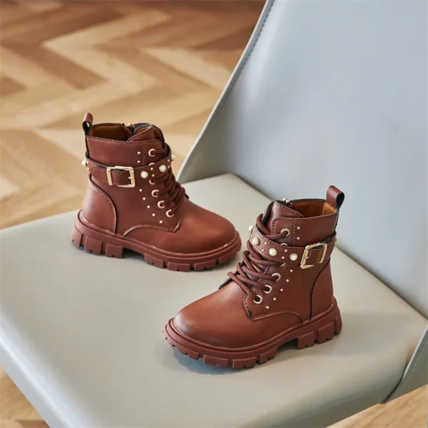 Popular Fashion Catwalk Boots Zipper Kids Soft Autumn/Winter Single Baby Square Heel Pearl Children Short Boots Zapatos Mujer - Image 4