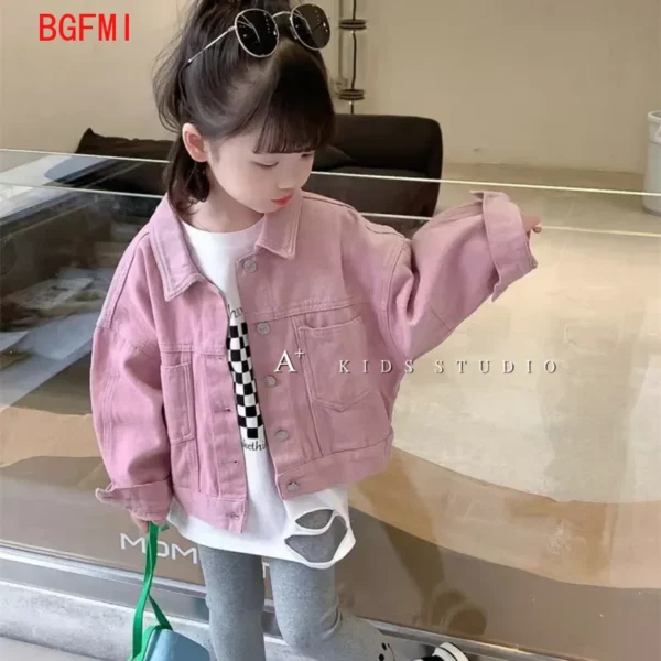 2-10Y Boys Girls Denim Cotton Jackets Pink Laple Tops Spring Autumn 2024 New Fashion Sweet Cute Coat Jacket Baby Girl Clothes - Image 2