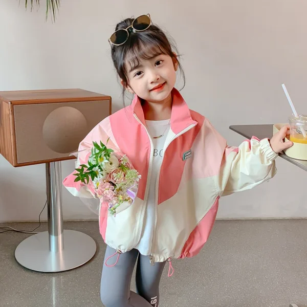 2-10 Years Spring Autumn Girls Coat Fashion Splicing Style Flip Collar Zipper Sweatshirt For Kids Children Sport Outerwear - Image 3